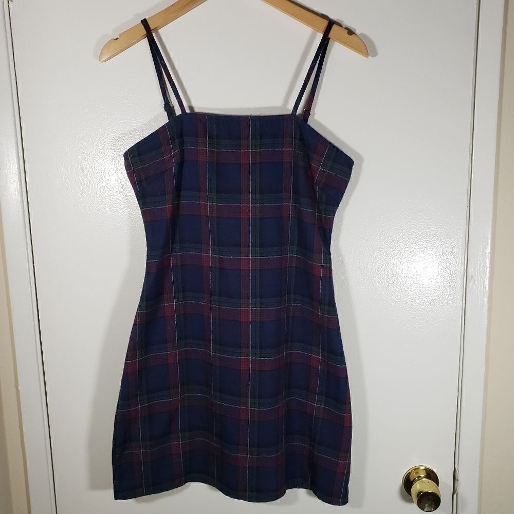 Romwe Plaid Bodycon Fitted Spaghetti Strap Mini Dress Size S